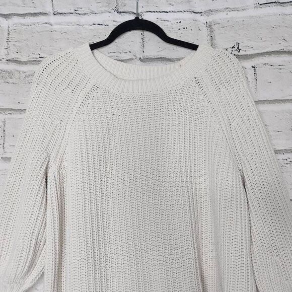Aerie Long-Sleeve Boat Neck Cable Knit Pullover Sweater White Small - Picture 4 of 13